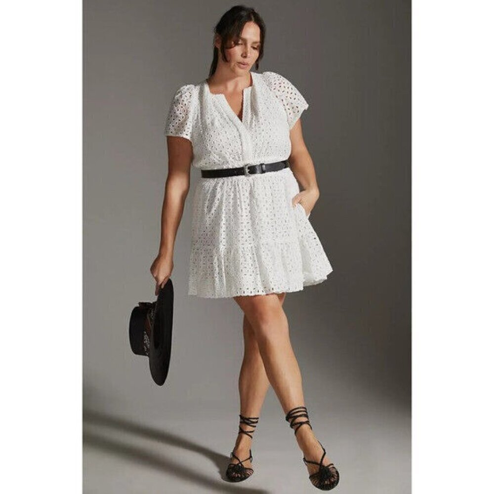 NWT Anthropologie The Somerset Mini Dress: Eyelet Edition 1X White Vacation - Picture 2 of 10